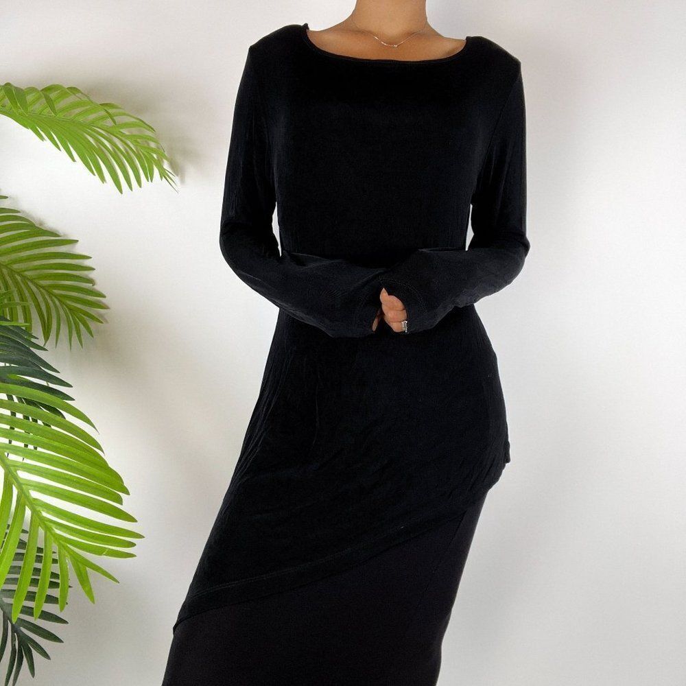Women's Vintage 90s Y2K Black Whimsygoth Romantic Grunge Slinky Tunic Top /Sz: 1